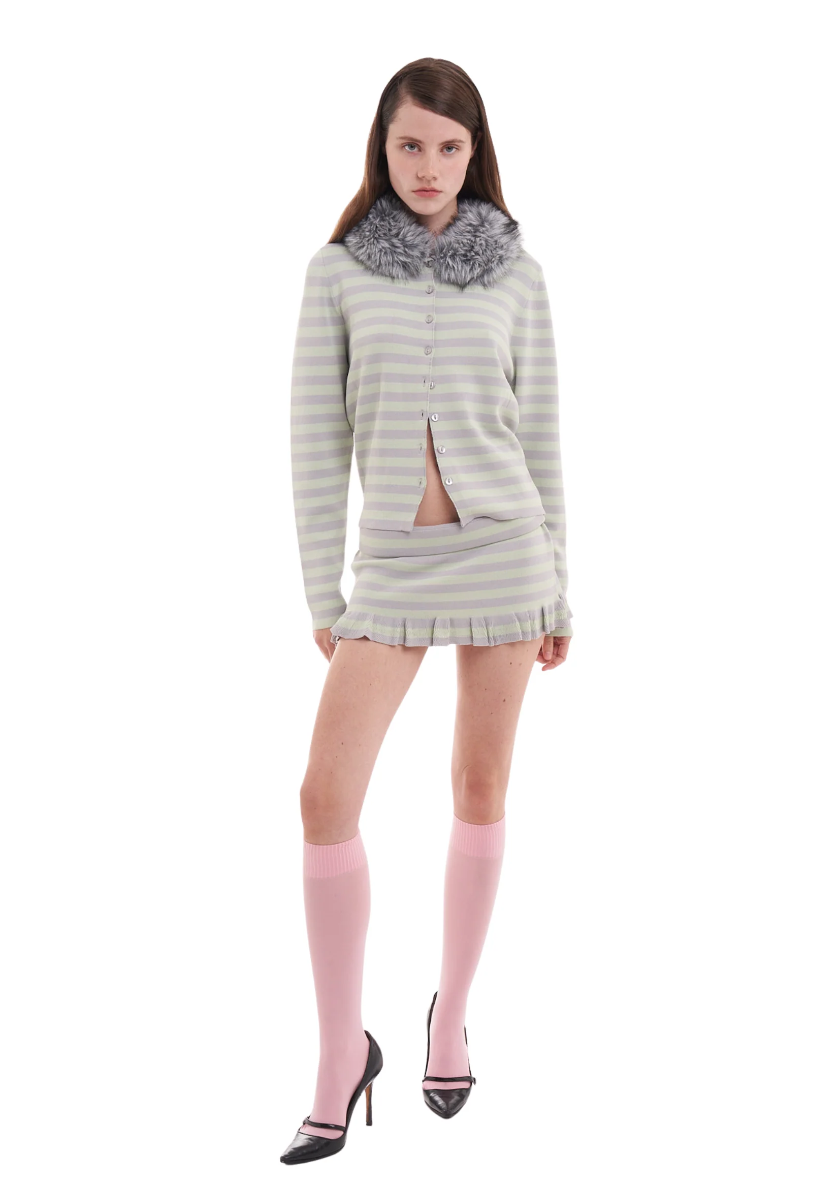 ASHLEY SKIRT IN MINT & GREY STRIPES - Image 2