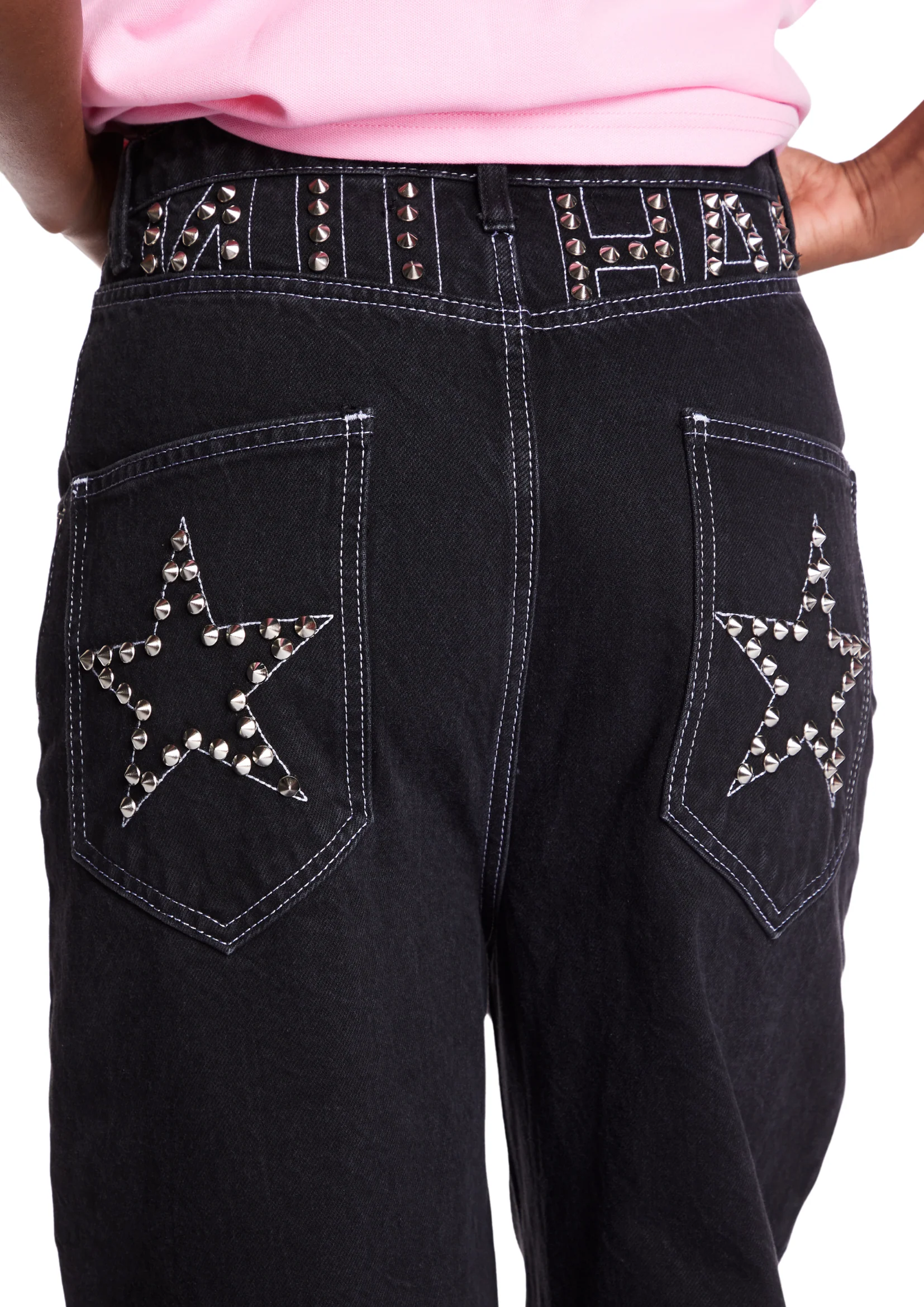 BAGGY JEANS IN WASHED BLACK WITH STUDS - Image 4