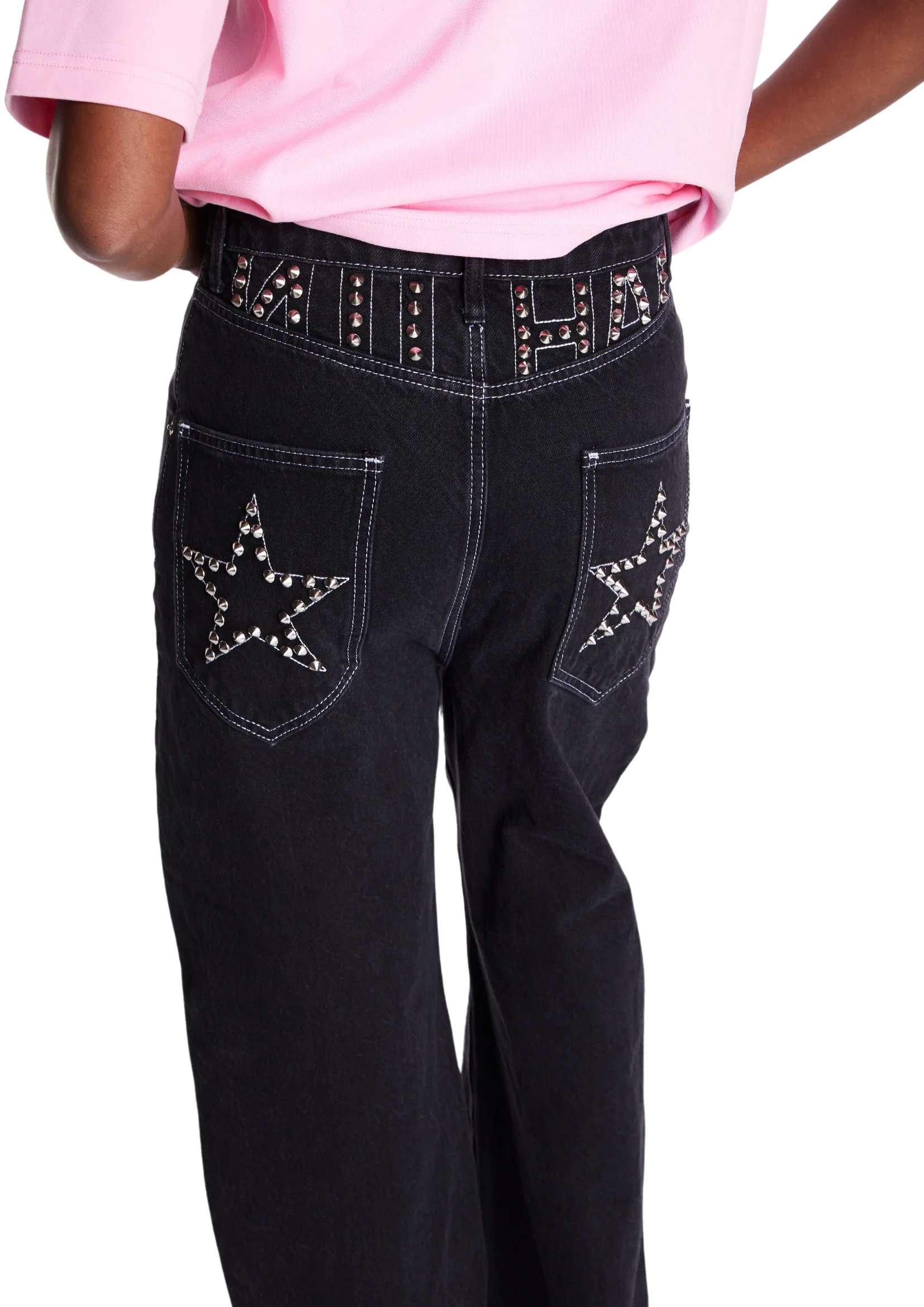 BAGGY JEANS IN WASHED BLACK WITH STUDS - Image 5