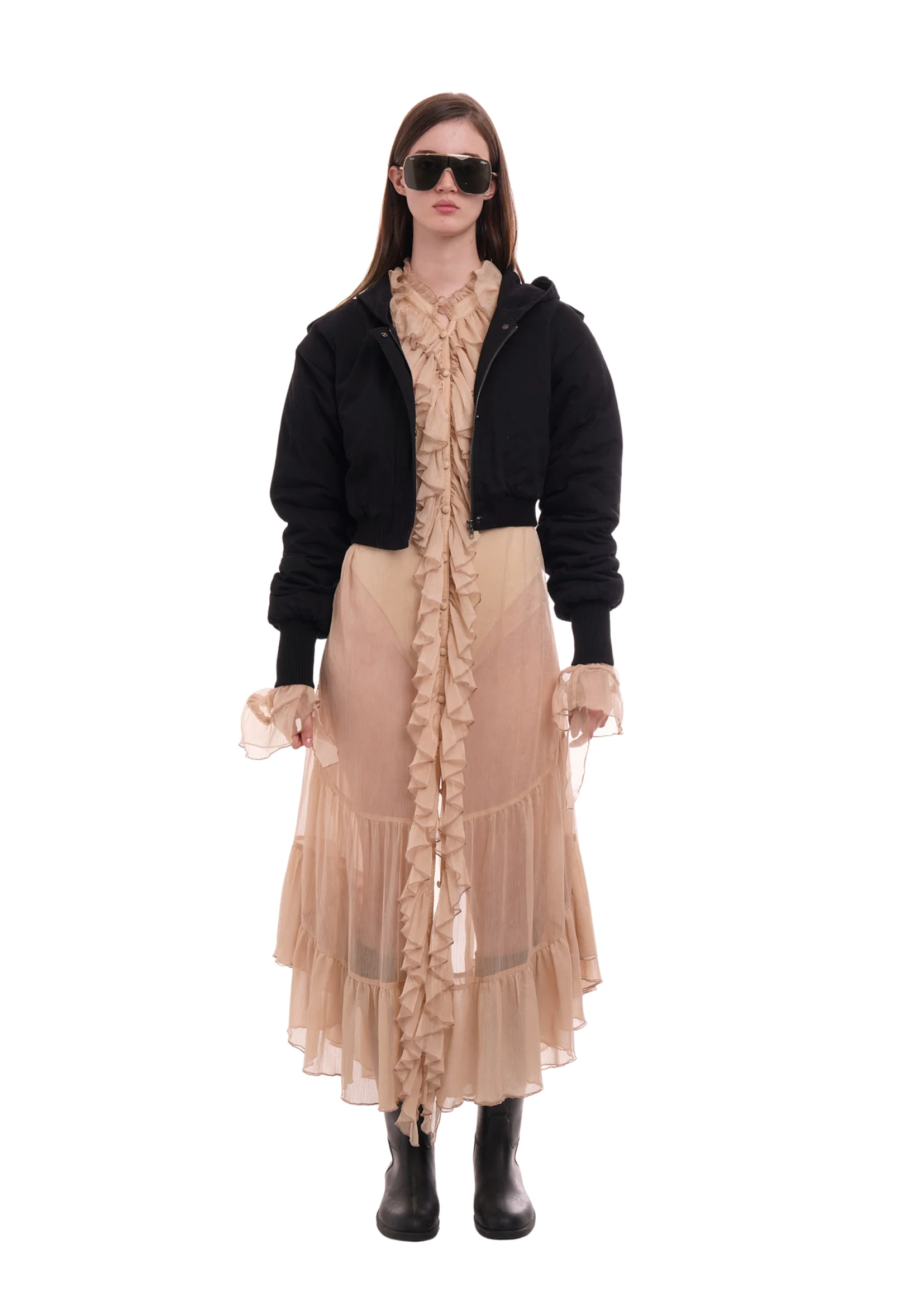 CAP CROP JACKET IN WORN BLACK - Image 3