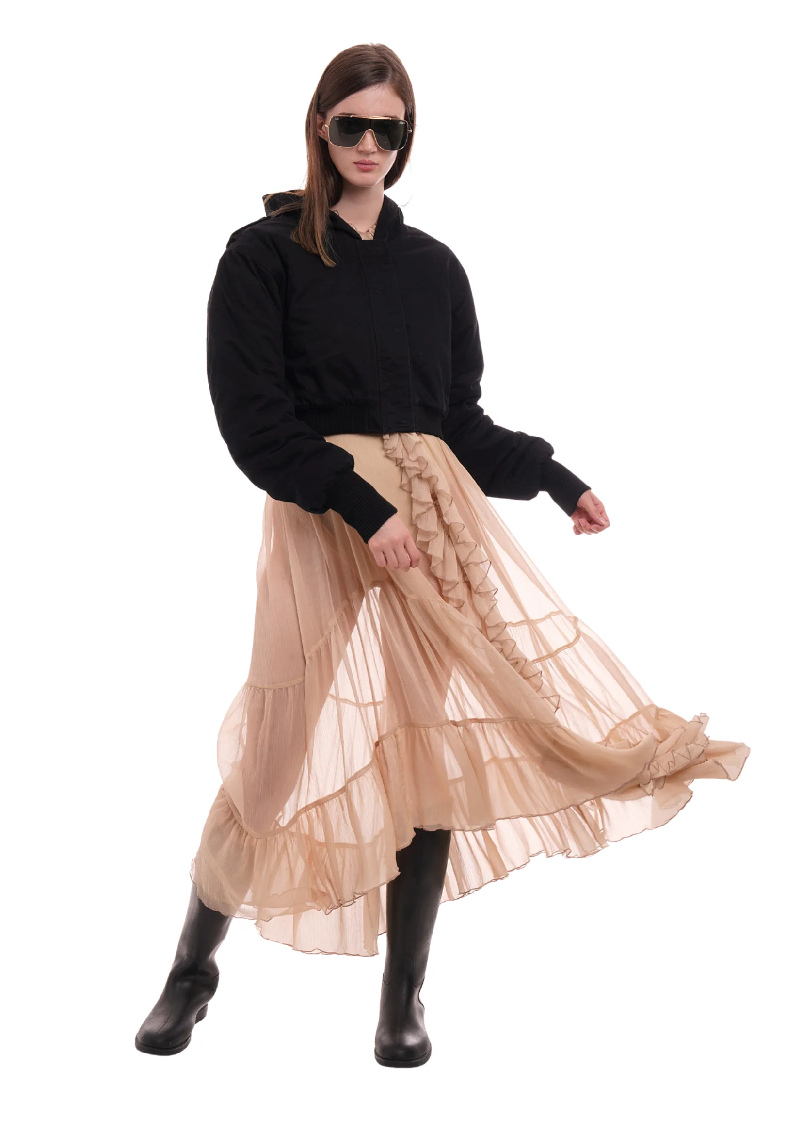 CAP CROP JACKET IN WORN BLACK - Image 6