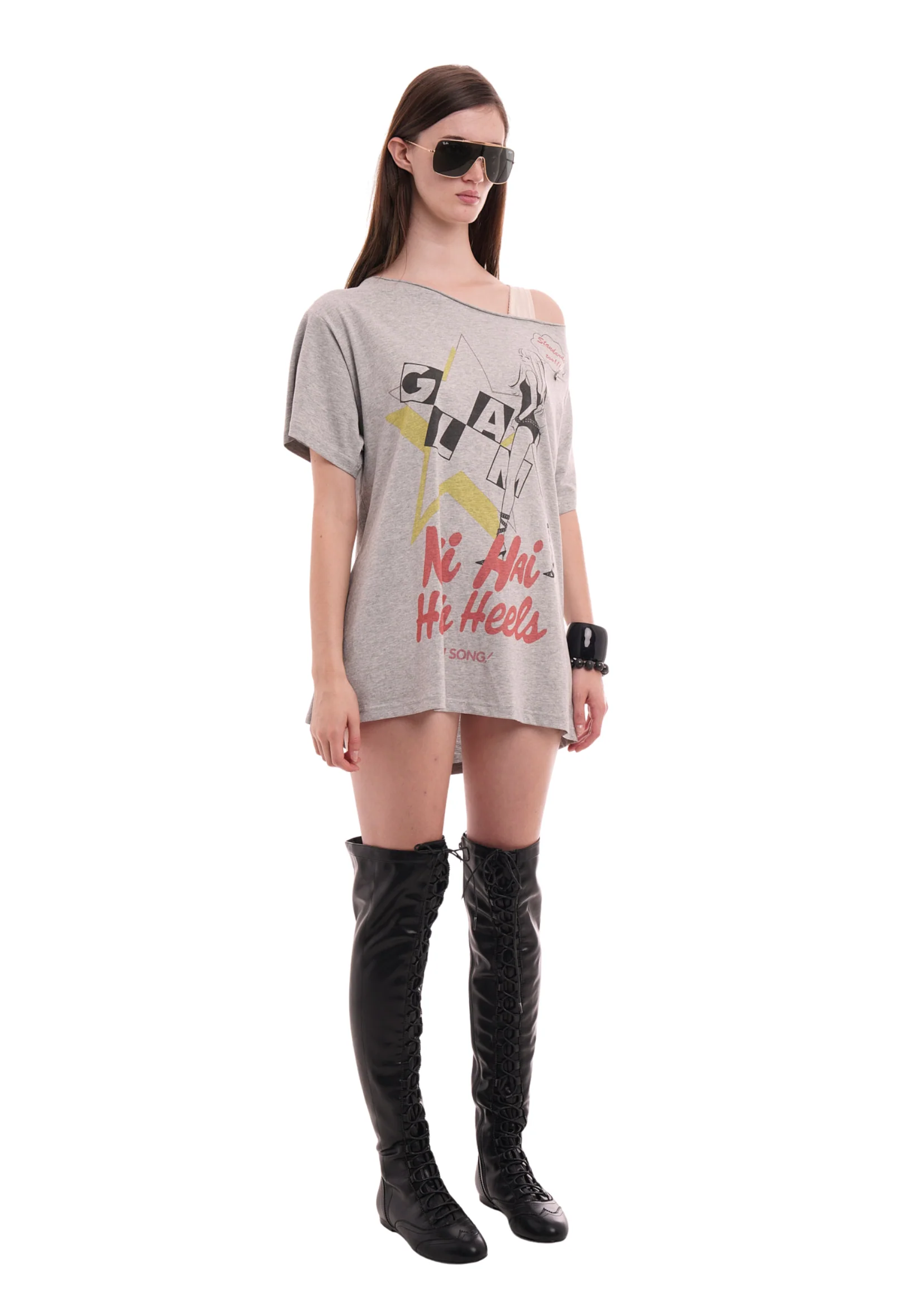 DUBS TEE IN GREY MARL & NEON YELLOW - Image 2