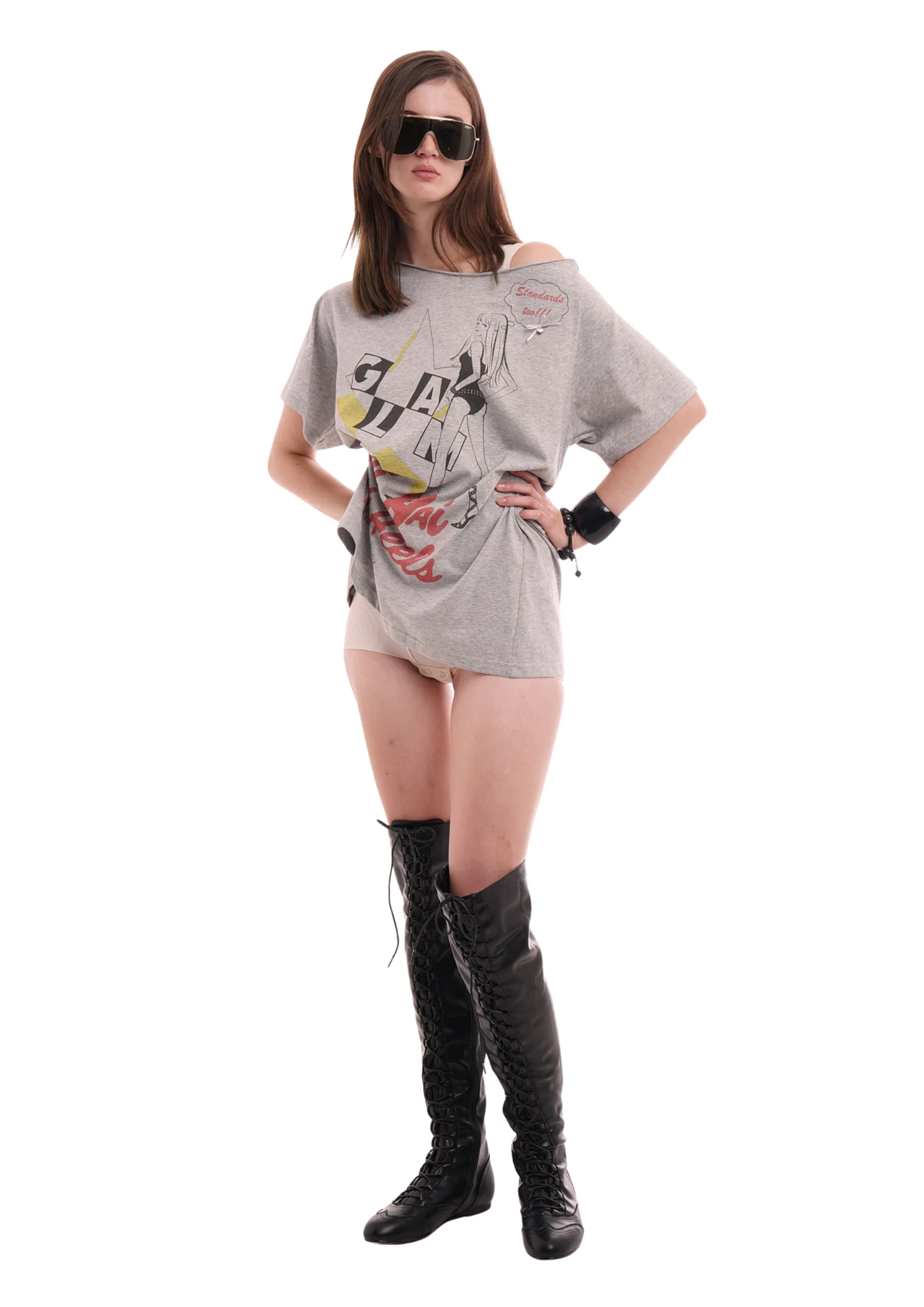 DUBS TEE IN GREY MARL & NEON YELLOW - Image 5