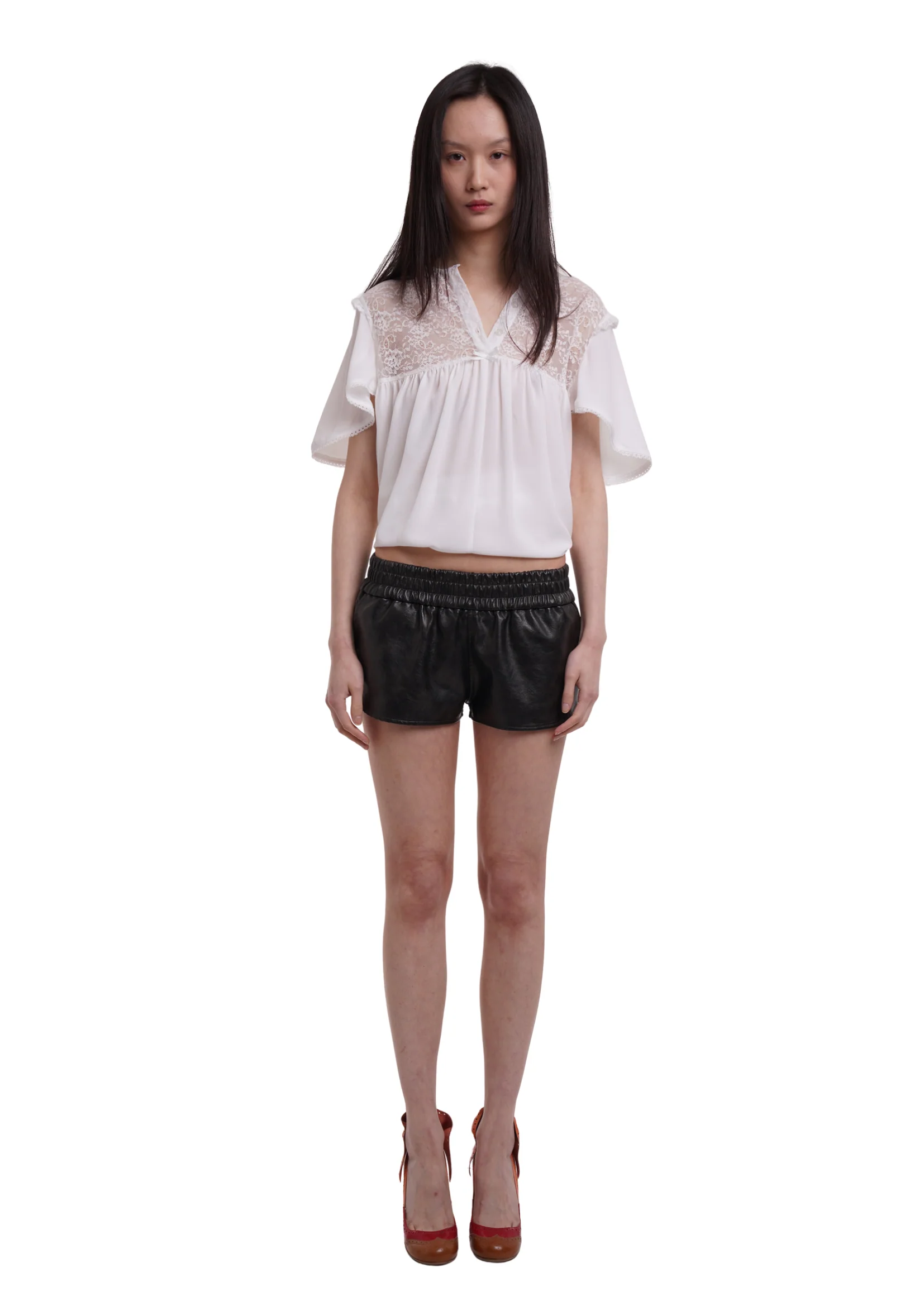 ELASTIC FAUX LEATHER RUNNING SHORTS - Image 3