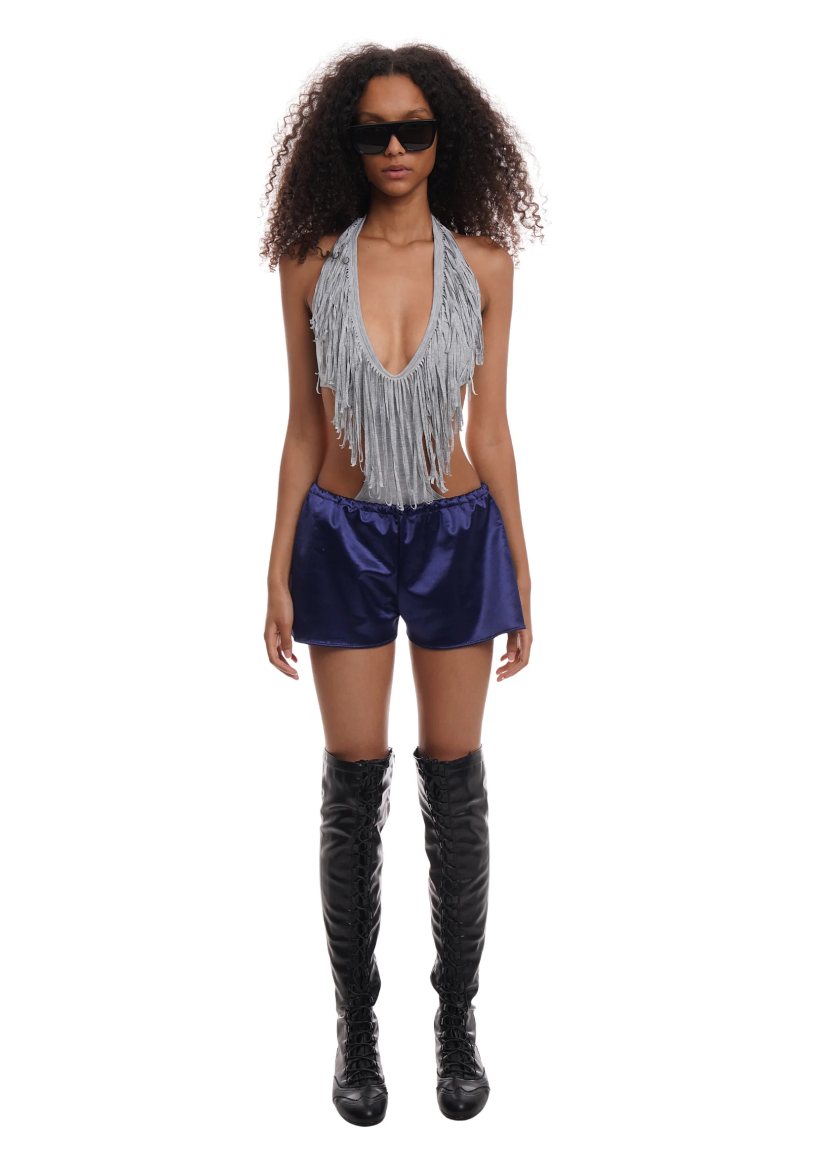 FRINGE BODYSUIT IN GREY MARL - Image 3
