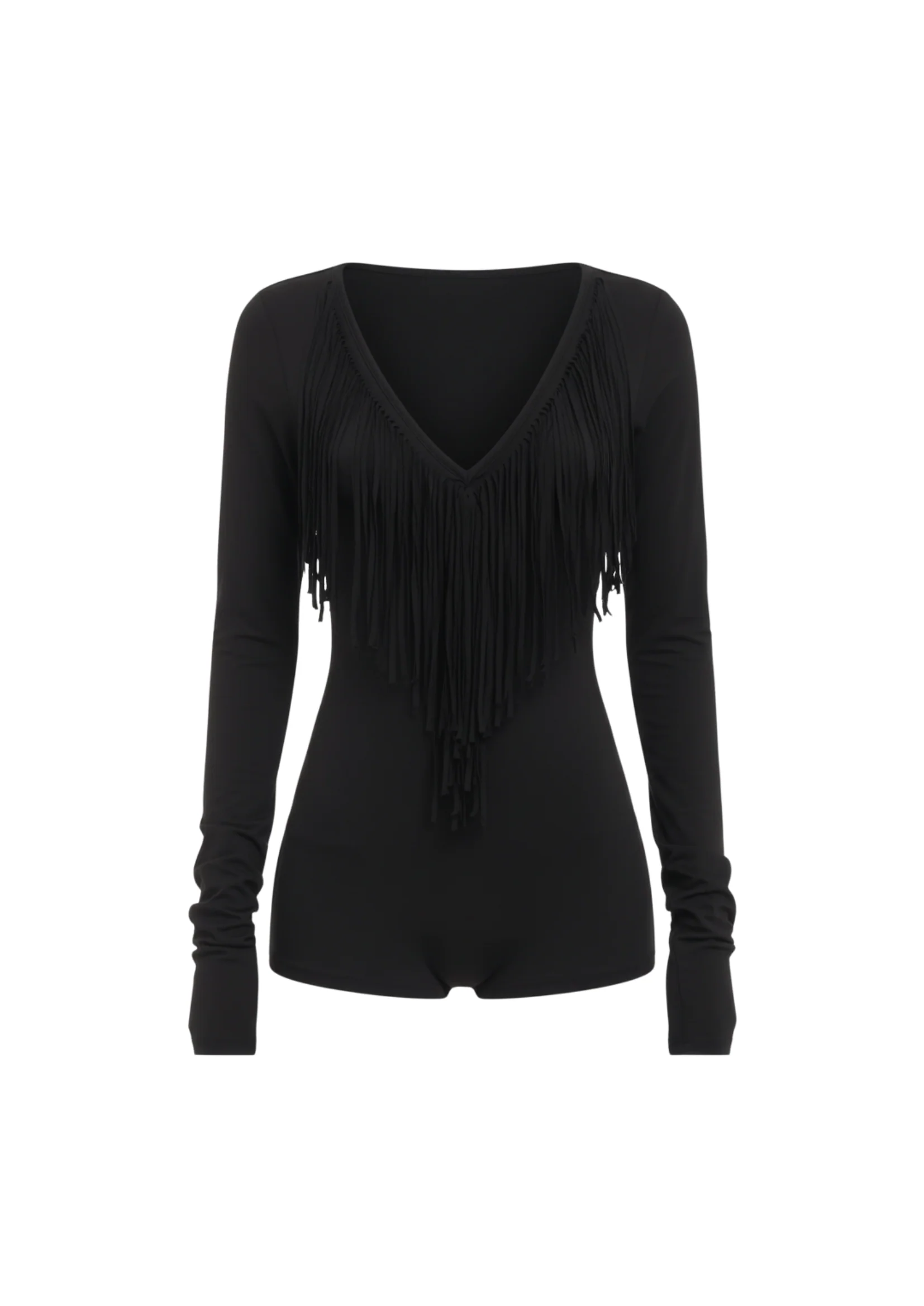 FRINGE LONG-SLEEVE PLAYSUIT IN BLACK - Image 7