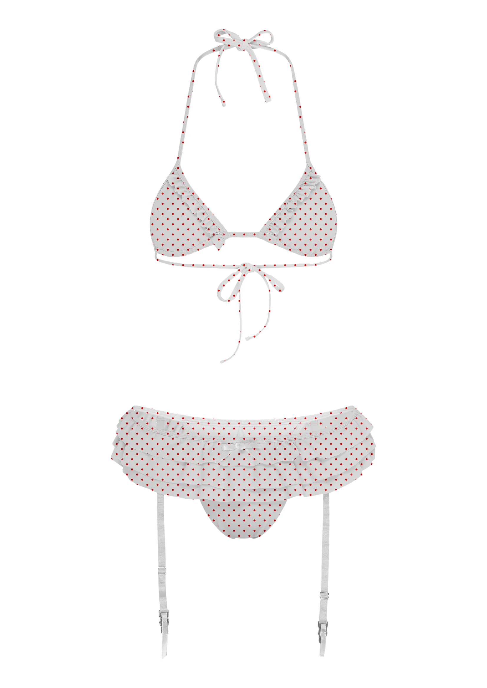GARTER BIKINI IN RED POLKA