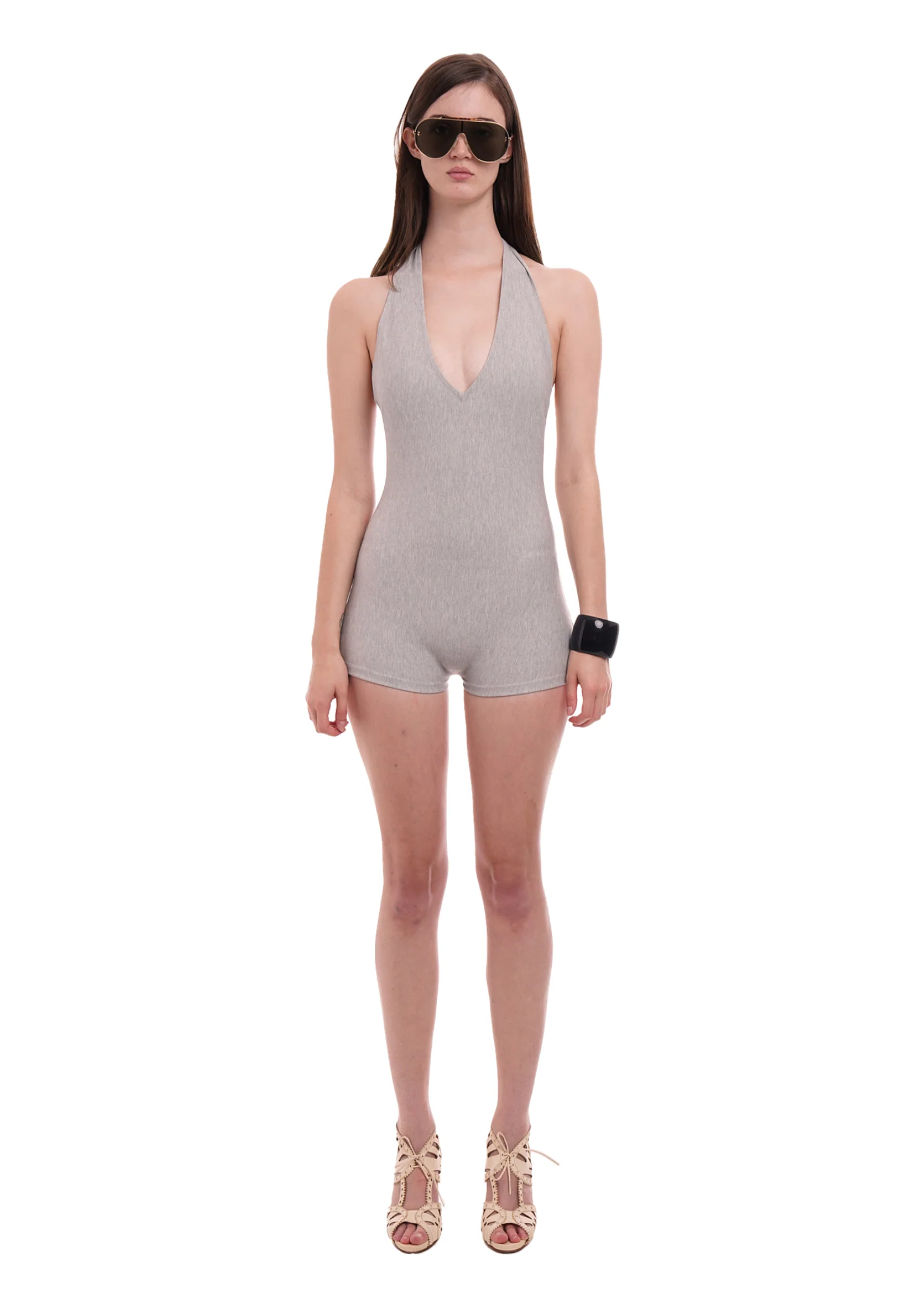 HALTER PLAYSUIT IN GREY MARL