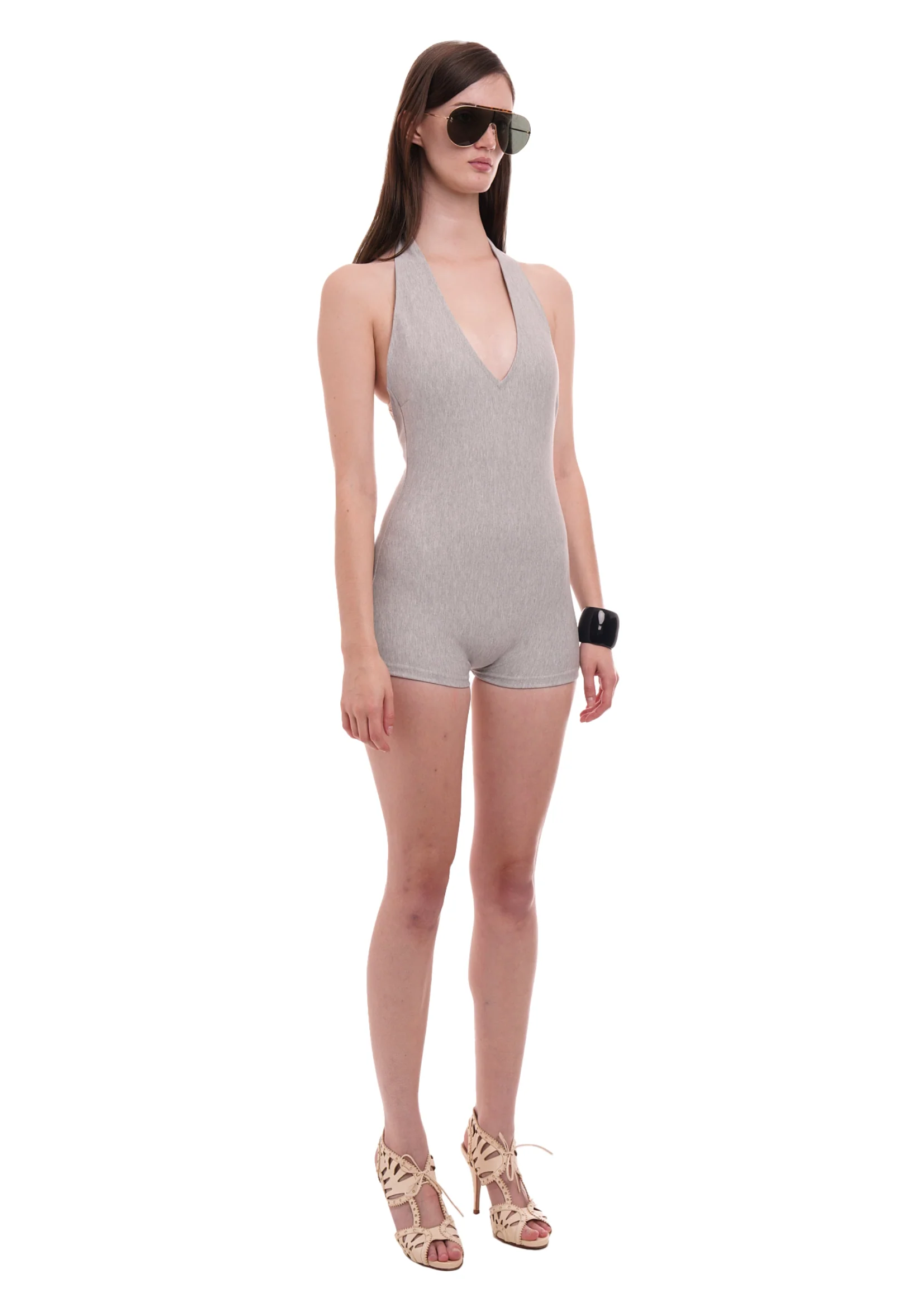 HALTER PLAYSUIT IN GREY MARL - Image 2