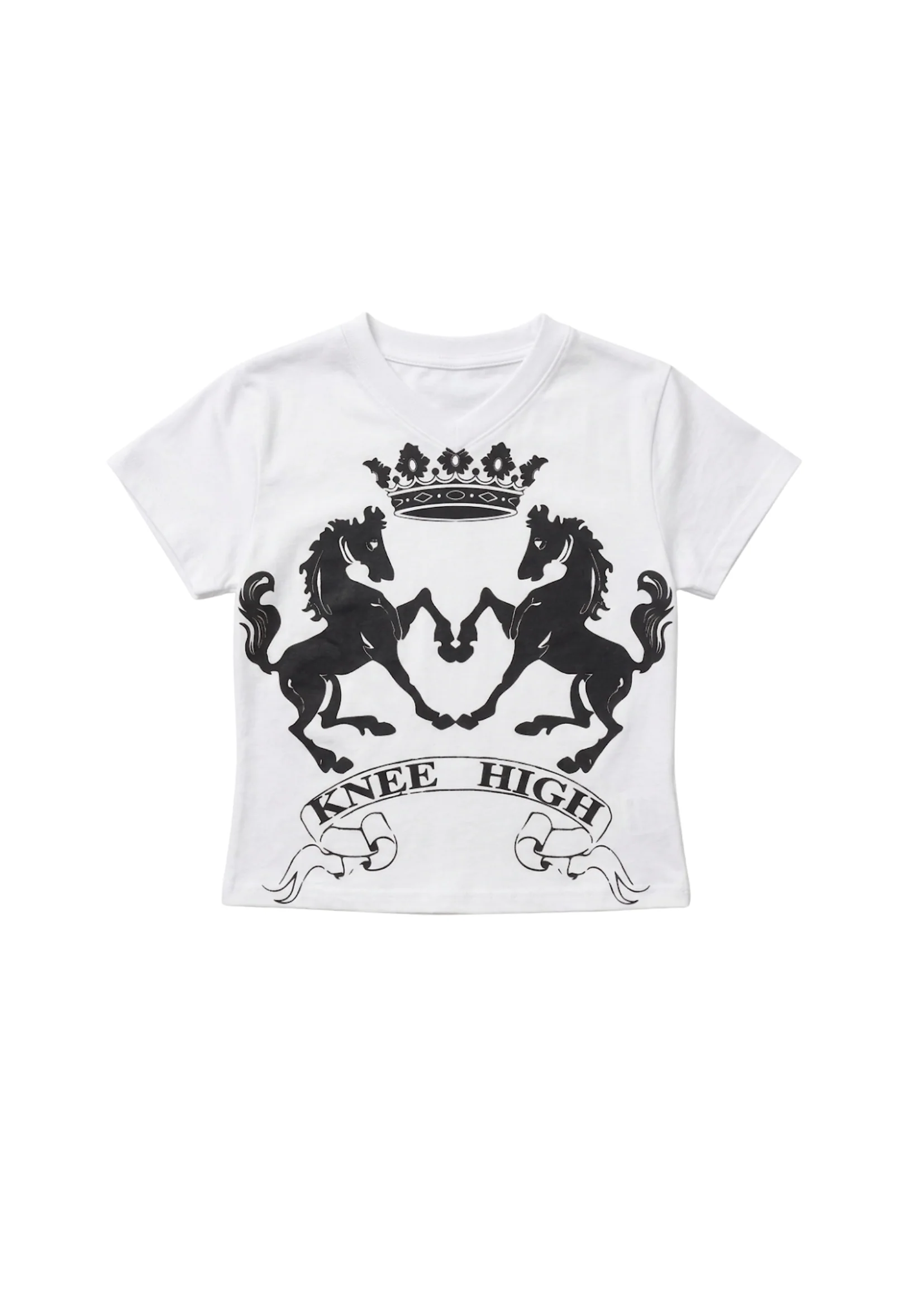 KNEE HIGH V-NECK BABY TEE IN WHITE - Image 2