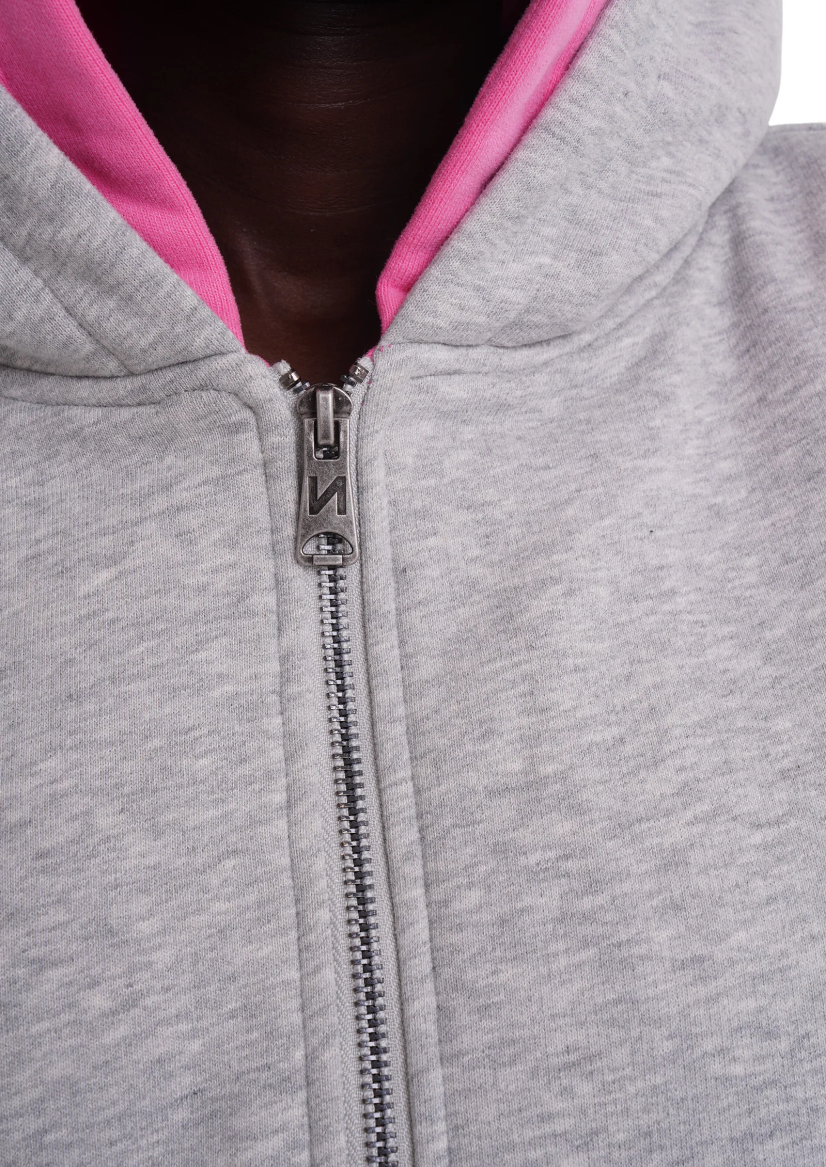 LAYERED ZIP UP HOODIE IN GREY & PINK - Image 4