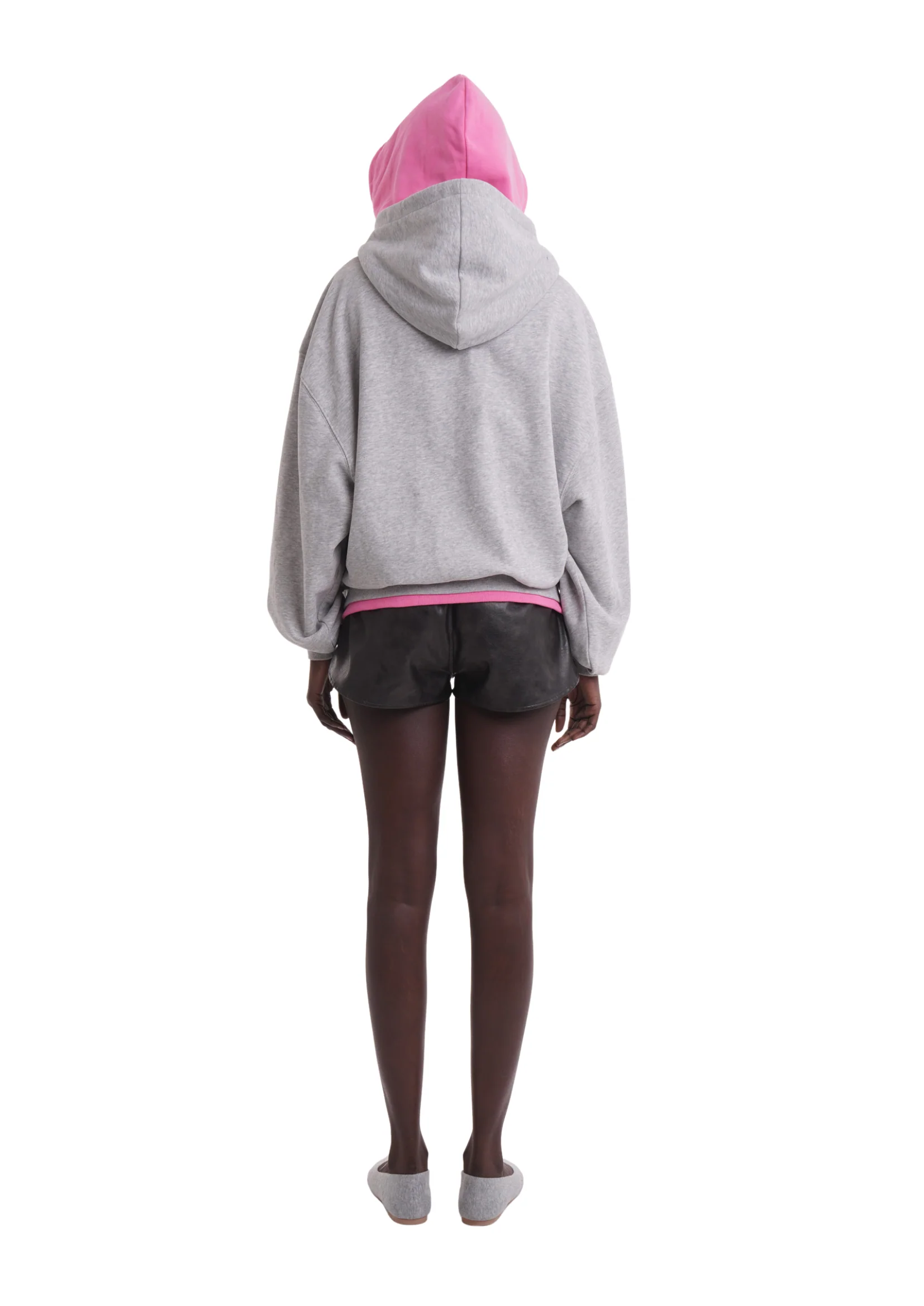 LAYERED ZIP UP HOODIE IN GREY & PINK - Image 8