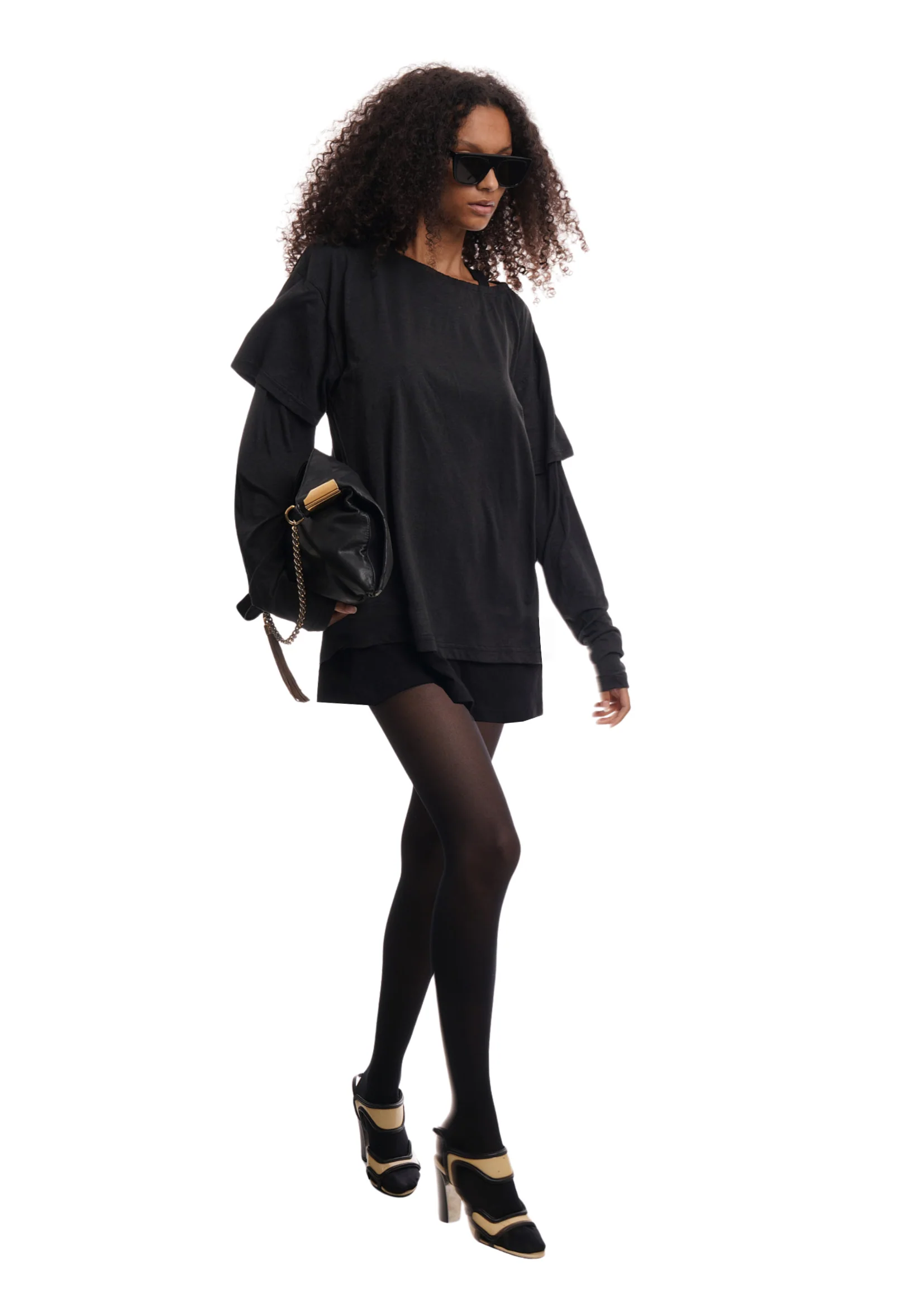 DOUBLE LAYER T-SHIRT DRESS IN BLACK - Image 2