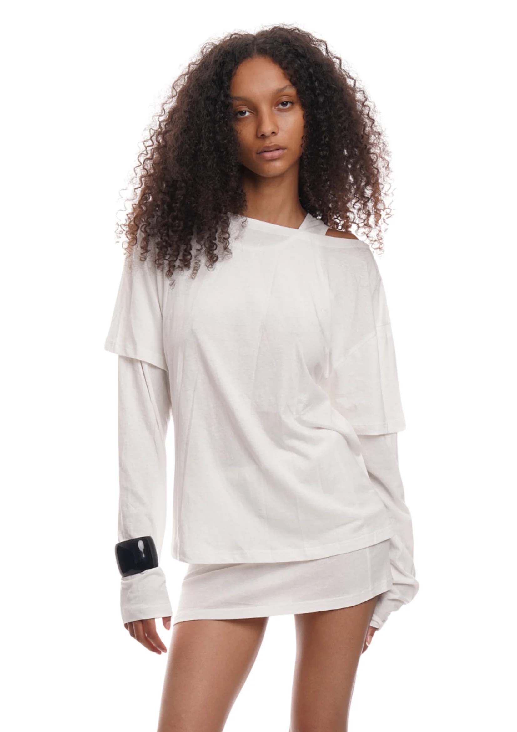 DOUBLE LAYER T-SHIRT DRESS IN WHITE - Image 2