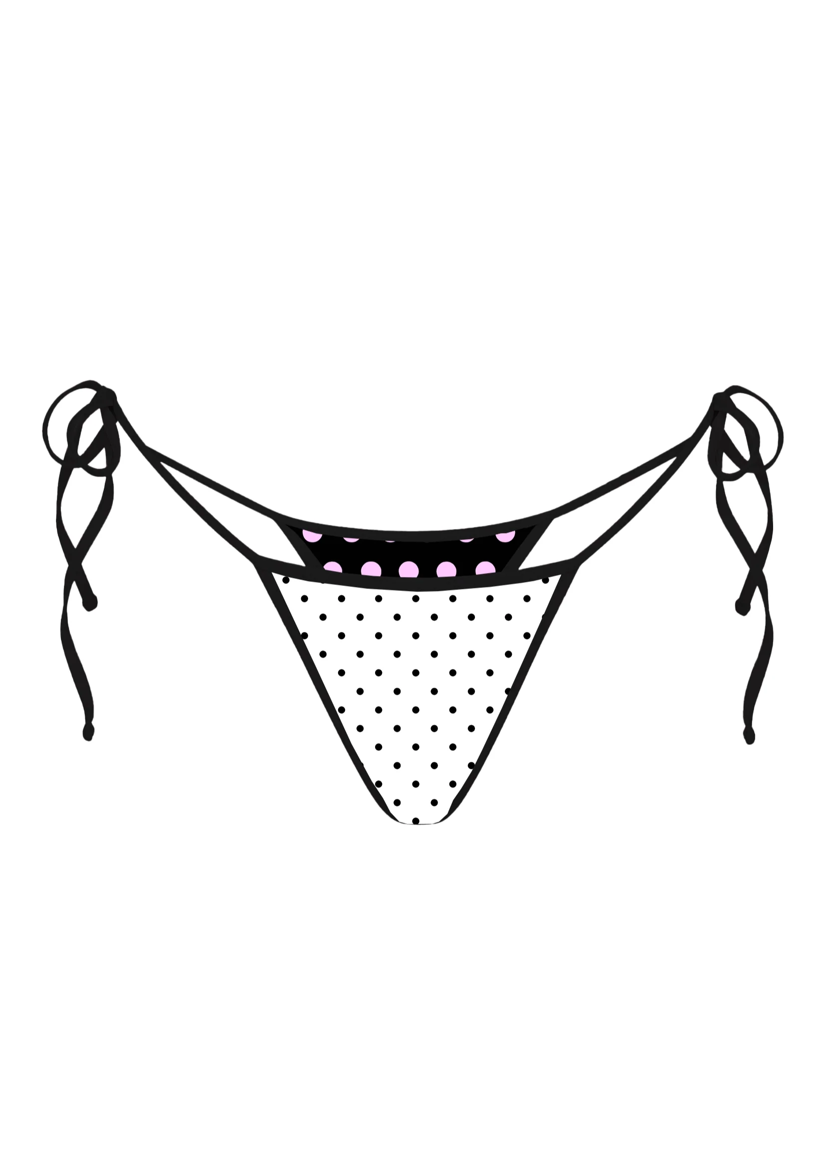 POLKA TRIANGLE BIKINI THONG IN REVERSE BLACK & WHITE - Image 2