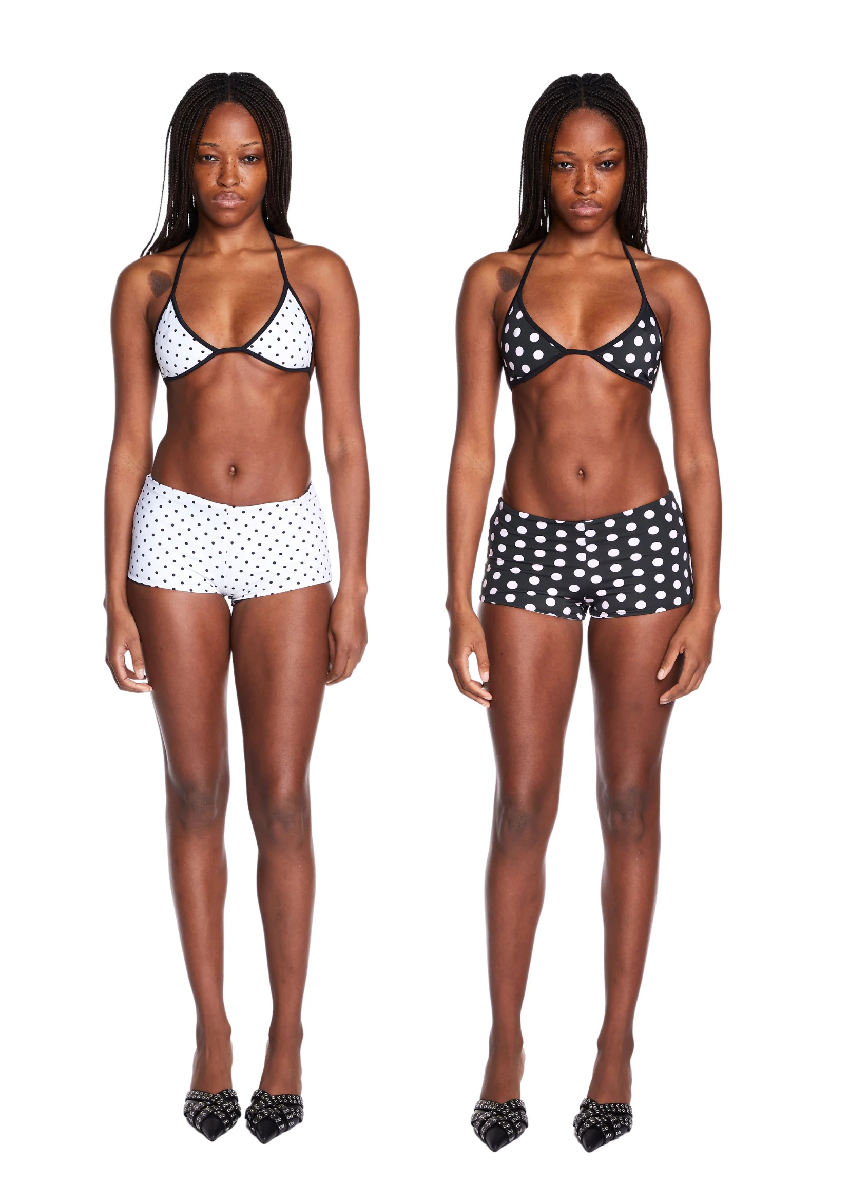POLKA TRIANGLE BIKINI TOP IN REVERSE BLACK & WHITE - Image 2