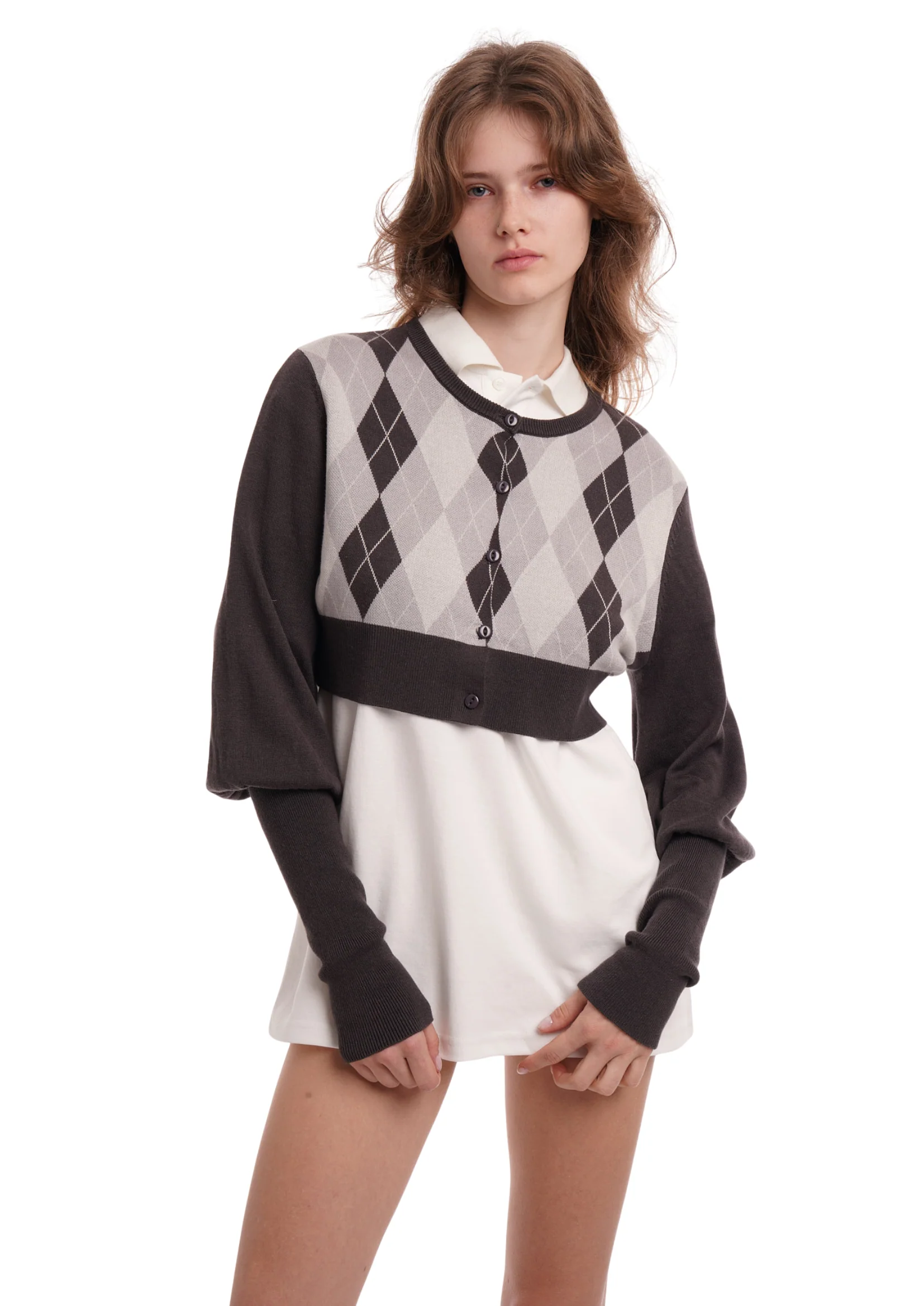 THE BUBBLE CARDI IN GREY ARGYLE - Image 2