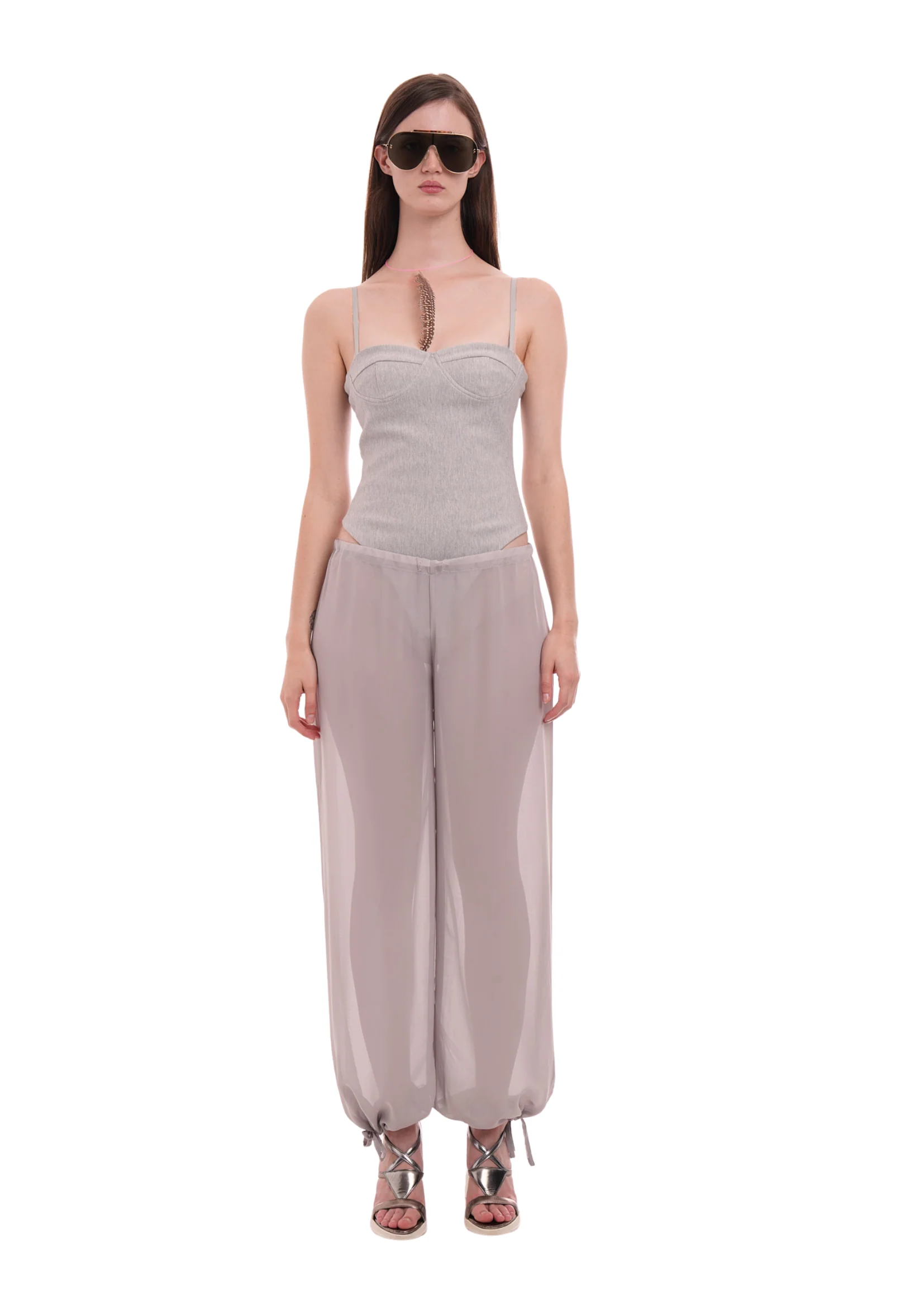 THE PLUNGE BODYSUIT IN GREY MARL